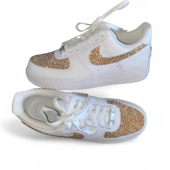 Nike Air Force 1’s Low Tops All Sizes Light Gold Luxe Crystals Ticks New In Box - Picture 5 of 8